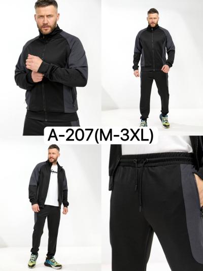 Мужской спортивный костюм ткань дайвинг цвет чёрный размер M–3XL модель A-207