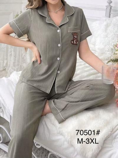Женская пижама из муслина (95% хлопок) — лёгкий домашний костюм, размеры M–3XL