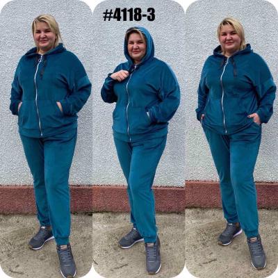 Женский велюровый спортивный костюм ткань велюр-спорт цвет синий размер 54-60 модель 4118-3
