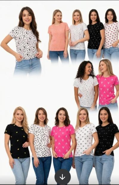 Жіноча футболка ONESIZE BEKI 3939 Бавовна супрем  В упаковці 10 шт різних принтів 1 розміру  Підходить на розміри 46-50