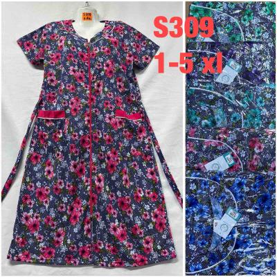 Халат женский оптом  1-5xl ( 48-58) 5 шт в пачке /разноцветный воротник СР1003-S309