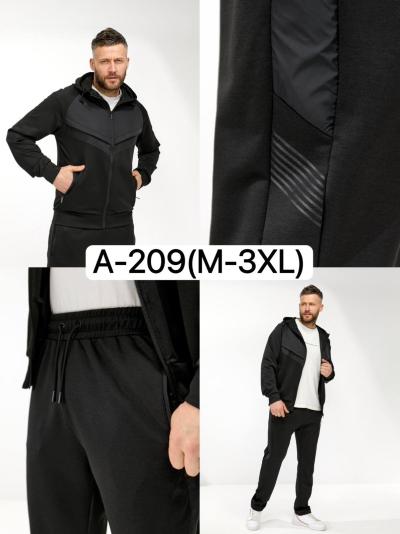 Мужской спортивный костюм ткань дайвинг цвет черный размер M–3XL модель A-209